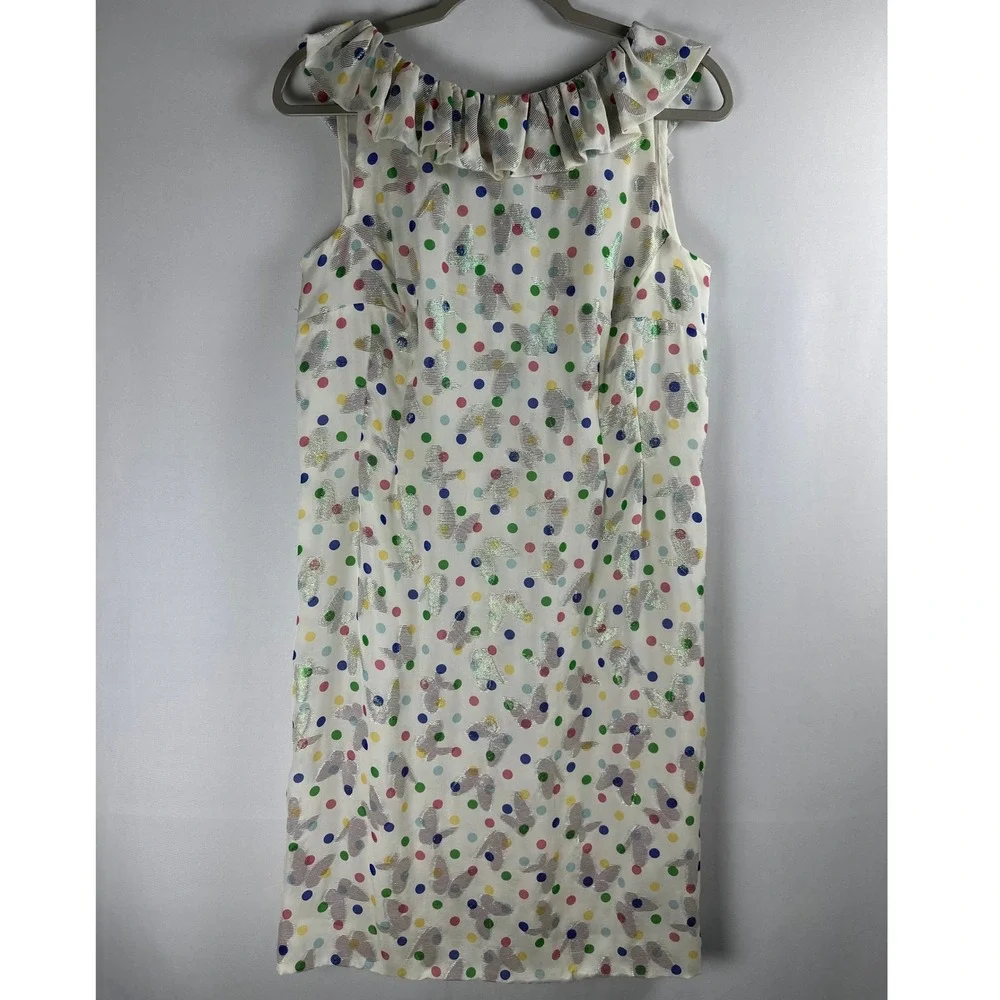 Paola Quadretti Couture Silk Dress S Ivory Polka Dot Ungaro‎ Fabric Made Italy
